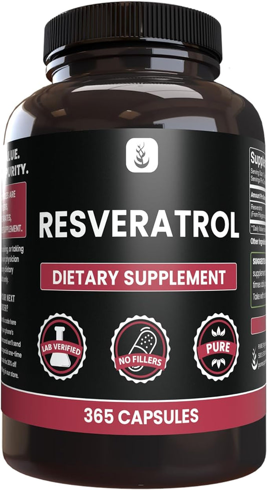 PURE ORIGINAL INGREDIENTS Resveratrol, (365 Capsules) No Magnesium Or Rice Fillers, Always Pure, Lab Verified