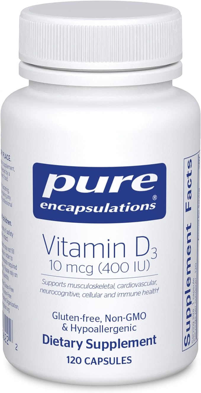 Pure Encapsulations Vitamin D3 10 mcg (400 IU) | Hypoallergenic Support for Bone, Breast, Cardiovascular, Colon and Immune Health | 120 Capsules