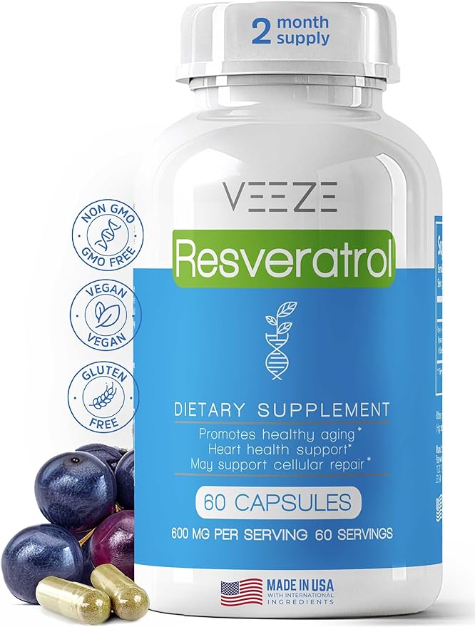 Resveratrol Supplement 600mg 60 Capsules & 60 Servings - Made in USA Natural & Organic Resveratrol - Rich in Antioxidants & Trans Resveratrol for Well-Being Support - Premium Organic Resveratrol