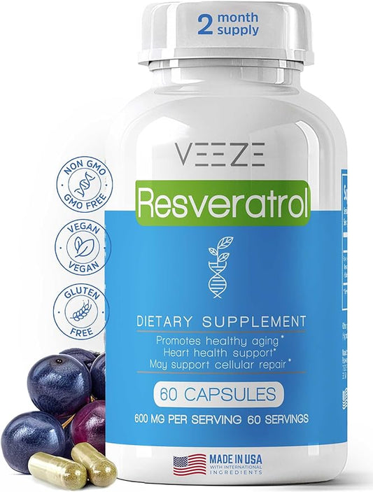 Resveratrol Supplement 600mg 60 Capsules & 60 Servings - Made in USA Natural & Organic Resveratrol - Rich in Antioxidants & Trans Resveratrol for Well-Being Support - Premium Organic Resveratrol