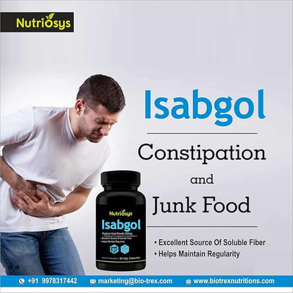 Isabgol Psyllium Husk 500mg Supplement, Excellent Source of Soluble Fiber, 90 Veg Capsules