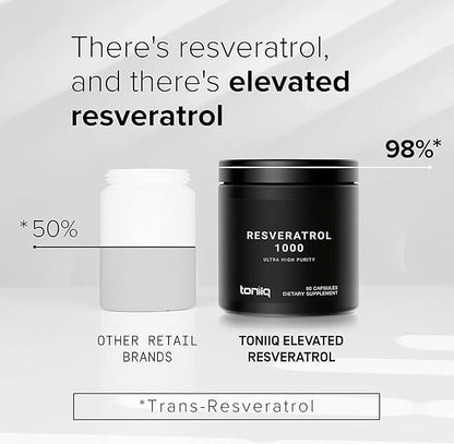 Ultra High Potency Third-Party Tested Trans Resveratrol 1000mg - 98% Pure, Highly Purified and Bioavailable - Resveratrol Polygonum Root Extract - 60 Capsules