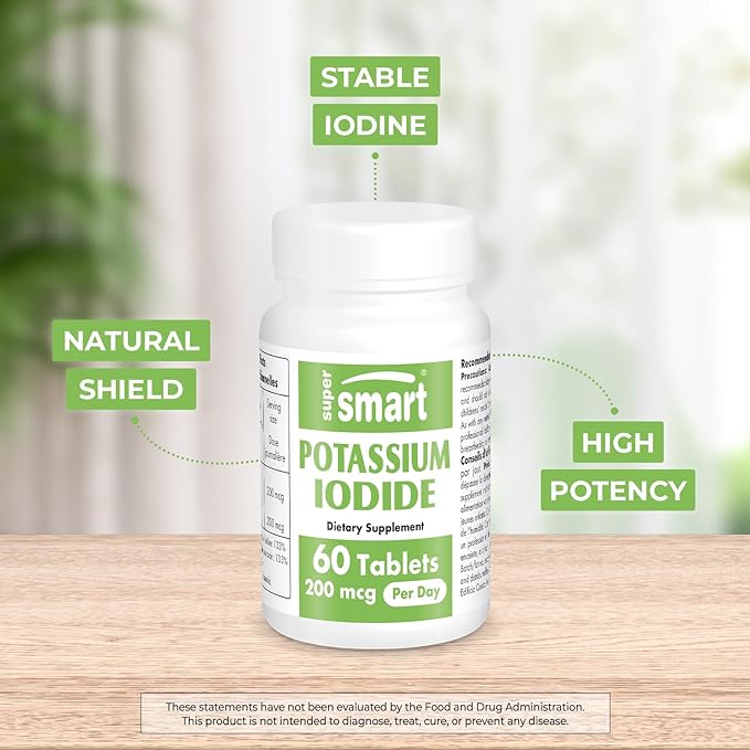 SuperSmart - Potassium Iodide KI 200mcg per Day (Stable Iodine) - High Potency Shield | Non-GMO & Gluten Free | 60 Tablets