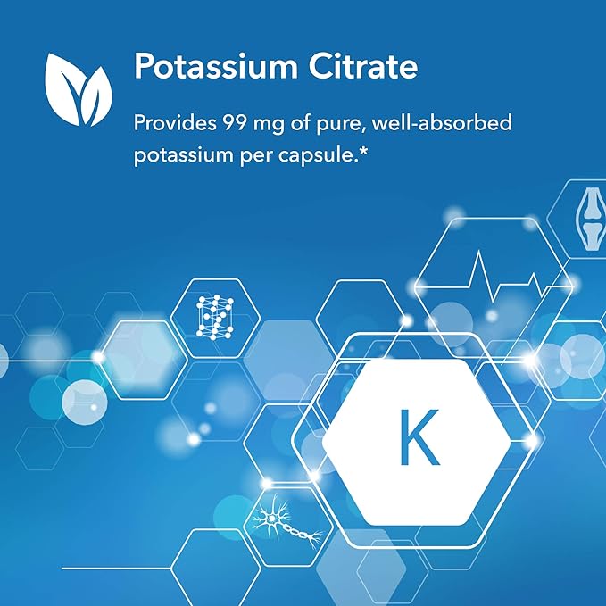 Allergy Research Group Potassium Citrate - for Men & Women, Organic, Pure, Well-Absorbed, 99mg Supplement, Vegetarian Capsules - 120 Count