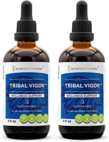 Tribal Vigor Alcohol-FREE Extract,High-Potency Herbal Drops,Tincture made from Eleuthero Siberian Ginseng,Catuaba,Barrenwort-Horny goat weed,Muira Puama,Saw Palmetto, Tribulus. Wellness Support 2x4 oz