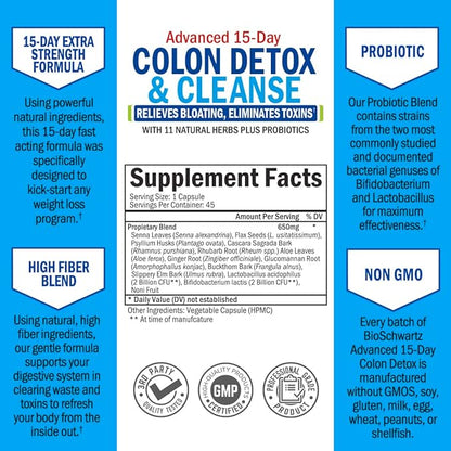 Colon Cleanser and Detox for Weight Loss & Digestive Support - 15 Day Fast-Acting Extra Strength Cleanse with Probiotic Fiber Plus Noni for Constipation Relief & Bloating Support, Non-GMO, 45 Count