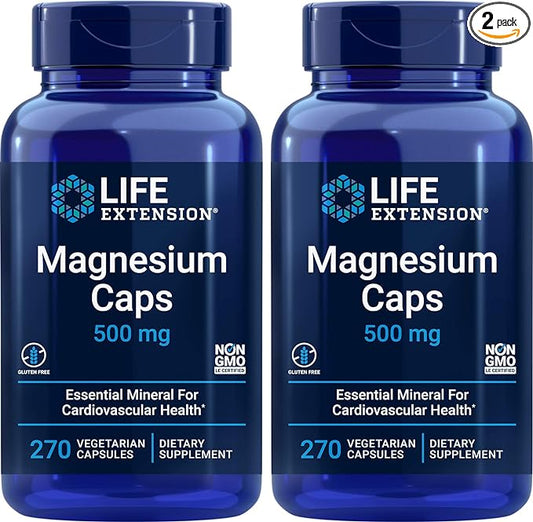 Life Extension Magnesium Caps 500mg, 270 Capsules (Pack of 2) - Vegan, Non-GMO, Mag Complex Supplement w/Oxide, Citrate, Succinate