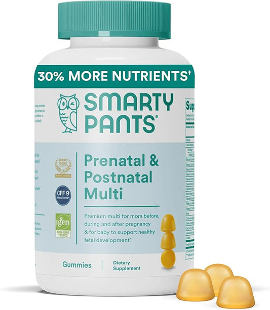 SmartyPants Prenatal Vitamins for Women, Multivitamin Gummies: Pre and Postnatal Vitamins, Biotin, Methylfolate, Vitamin D3, C, Vitamin B12, B6, Vitamin A, K & Zinc, 60 Count (30 Day Supply)