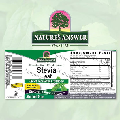 Nature's Answer Alcohol-Free Stevia Leaf Liquid Extract Drops, 2-Fluid Oz Gluten and Alcohol Free Standardized Stevia Drops | Natural Sweetener | Diabetic Friendly | Keto Friendly