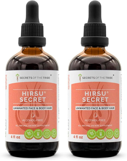 Hirsu Secret Alcohol-Free Extract, Saw Palmetto, Black Cohosh, Vitex, Spearmint, Lavender, Green Tea. Glycerite Tincture, Unwanted Face & Body Hair (2x4 fl oz)