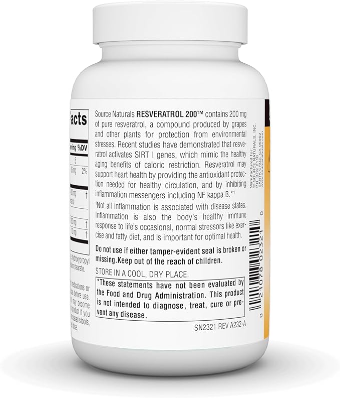 Source Naturals Resveratrol 200 mg for Heart and Healthy Aging - 120 Vegetarian Capsules