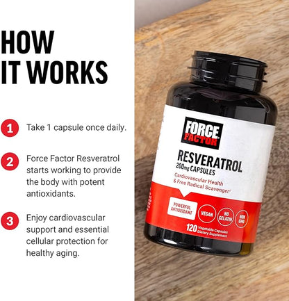 FORCE FACTOR Resveratrol Supplement to Support Heart Health, Antioxidants Supplement and Free Radical Scavenger Made with Japanese Knotweed, Vegan, Non-GMO, 120 Vegetable Capsules