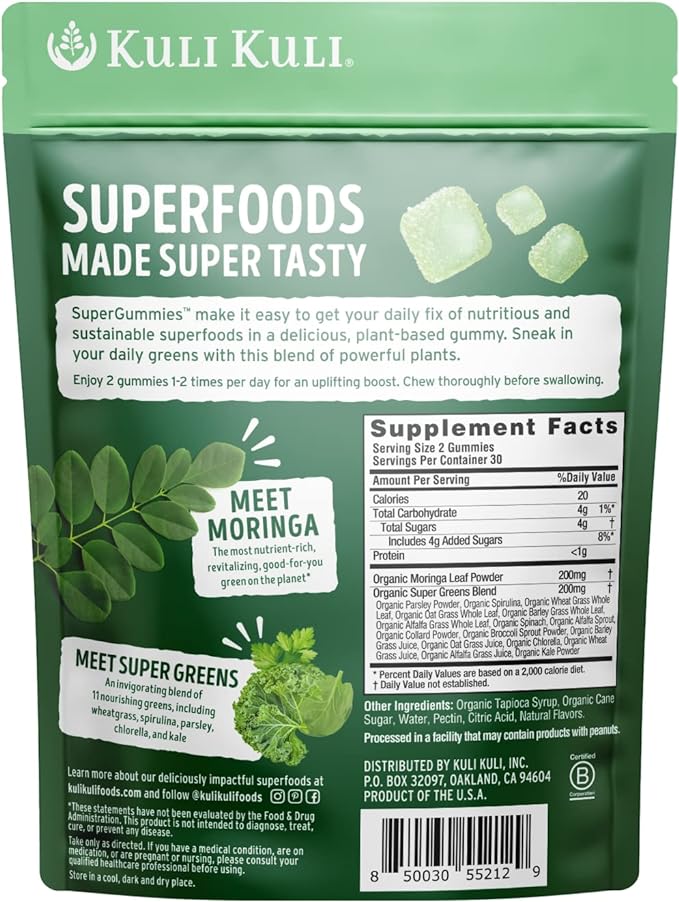 Kuli Kuli Super Energy Gummies - Energy Supplements with Moringa, Caffeine-Free Natural Energy Booster - 60 Non-GMO, Gluten-Free Moringa Gummies