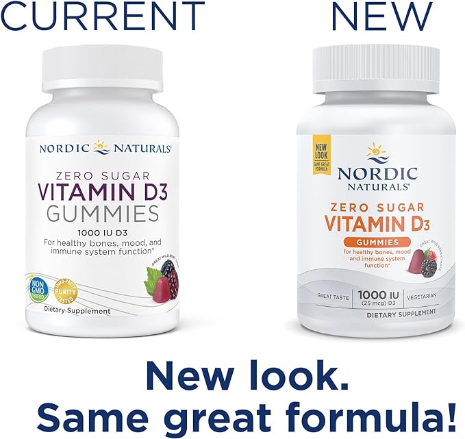 Nordic Naturals Zero Sugar Vitamin D3 Gummies, Wild Berry - 60 Gummies - 1000 IU Vitamin D3 - Great Taste - Healthy Bones, Mood & Immune System Function - Non-GMO - 60 Servings