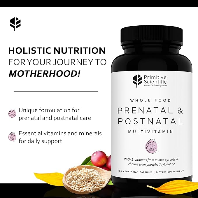 Prenatal and Postnatal Multivitamin for Women with Vitamins A, B, C, E, & D, Iodine and Ginger Extract for Mother and Baby Support - 120 Capsules, Non-GMO, Gluten Free