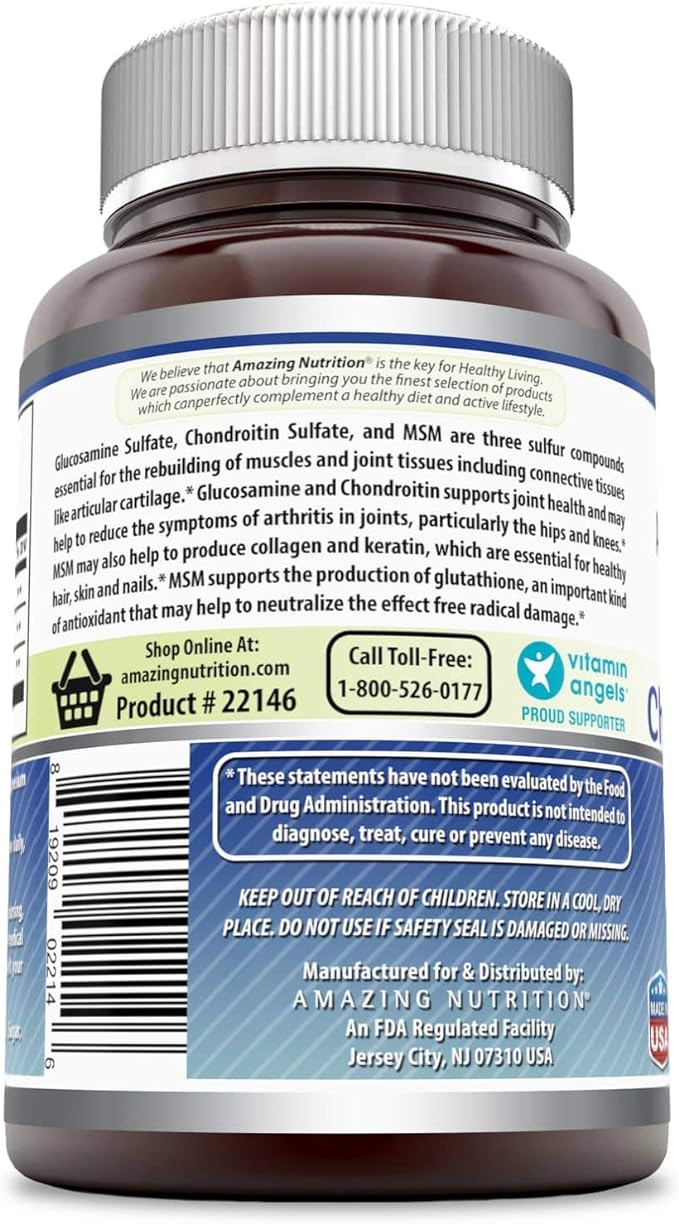 Amazing Formulas Glucosamine Chondroitin MSM 1850 mg Per Serving Capsules Supplement | Non-GMO | Gluten Free | Made in USA (120 Count)