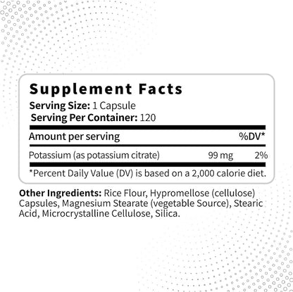 Type Zero Potassium Citrate (99mg, 120 Capsules) - Gluten Free, Non-GMO