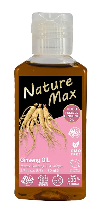 Nature Max Ginseng Oil Natural Undiluted Pure For Hair Skin Care & Food Cold Pressed Premium (1 Pack = 2.70 oz / 80 ml) زيت جنسنج