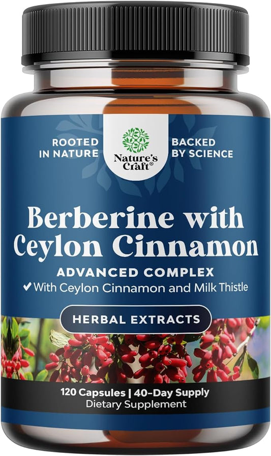 Balancing Berberine Plus 1200mg Per Serving Complex - Antioxidant Berberine with Ceylon Cinnamon Capsules Plus Silymarin Milk Thistle Extract -Active PK for Heart Health and Sugar Support 120 Capsules