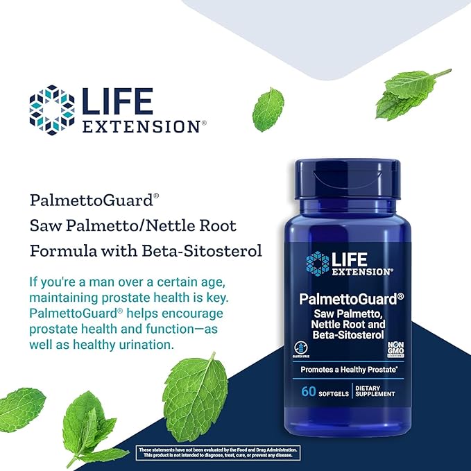 Life Extension Palmetto Guard Saw Palmetto, Nettle Root & Beta-Sitosterol Supplement Supports Healthy Prostate Function & Hormone Metabolism - Non-GMO, Gluten-Free - 60 Softgels