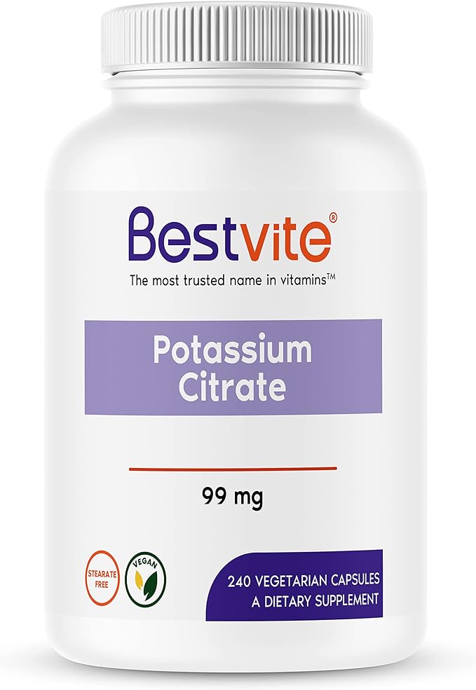 BESTVITE Potassium Citrate 99mg (240 Vegetarian Capsules) - No Stearates - Vegan - Gluten Free - Non GMO