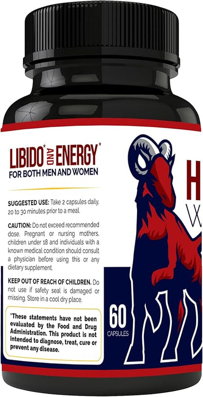 Horny Goat Weed Blend with Maca & Tribulus Terrestris Extract, Naturally Supports Libido and Energy for Men & Women, 1000mg Epimedium with Icariins, Veggie Capsules