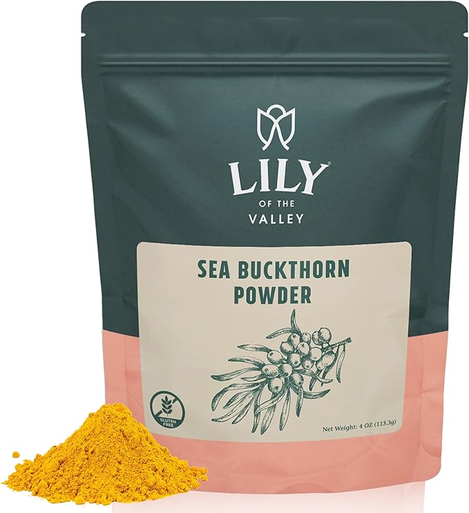 Lily of the Valley Sea Buckthorn Powder - Rhamnus Cathartica - No Added Sugar - Tart Berry Taste - Vegan & Gluten-Free - Packed in Resealable Pouch (4oz, 113g)