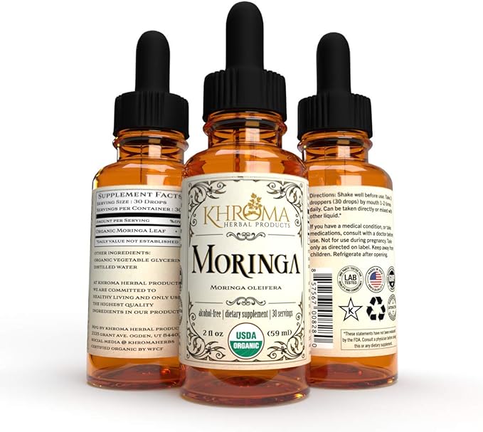 Organic Moringa - 2 oz Liquid in a Glass Bottle - 30 Servings - by Khroma Herbal products