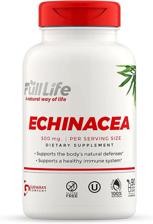 Full Life Echinacea Capsules - Herbal Dietary Supplements - Immune Support Supplement - Echinacea Purpurea Pills for Women and Men -Kosher, Gluten Free - 90 Veggie Capsules