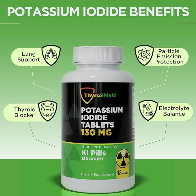 Potassium Iodide Tablets - 130mg Iodine Tablets for Radiation Protection | USA Made Nuclear Fallout Pills KI Pills YODO Naciente 120 Tablets