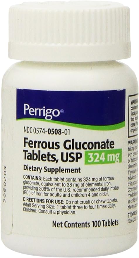 Ferrous Gluconate Tablets, 324mg, 100 Count