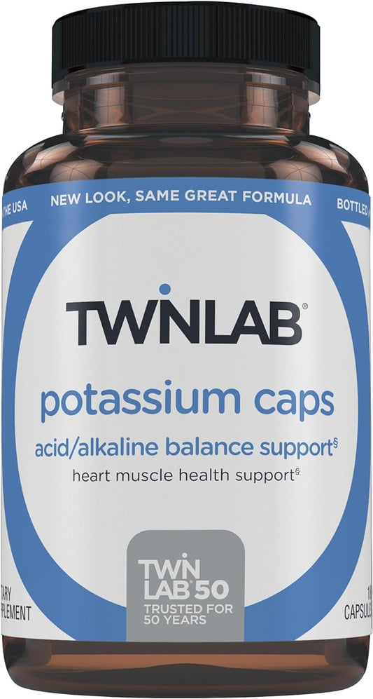 Twinlab Potassium Caps - Electrolyte Supplement for Muscle, Heart & Tissue Health - 180 Capsules, 99 mg