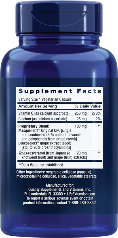 Life Extension Grapeseed Extract 100 mg – Antioxidant Plant Extracts with Vitamin C, Calcium, Grape Seed Extract, Trans-Resveratrol – Polyphenol Blend - Gluten-Free, Non-GMO – 60 Capsules