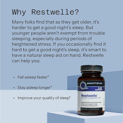 Quality of Life - Restwelle – Premium Natural ETAS and Melatonin Supplement – Non Groggy formula with ETAS and Melatonin SR – Non Habit Forming – 30 Capsules