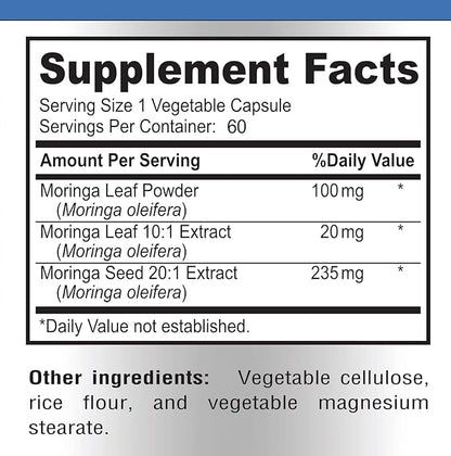 Moringa Capsules - Concentrated Complex of Moringa Leaf & Moringa Seed from 5000mg of Moringa Powder, Super antioxidant, 60 Capsules