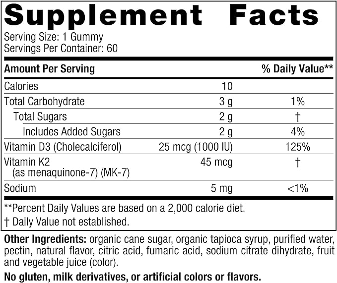 Nordic Naturals Vitamin D3 + K2 Gummies, Pomegranate - 60 Gummies - 1000 IU Vitamin D3 + 45 mcg Vitamin K2 - Great Taste - Bone Health, Promotes Healthy Muscle Function - Non-GMO - 60 Servings