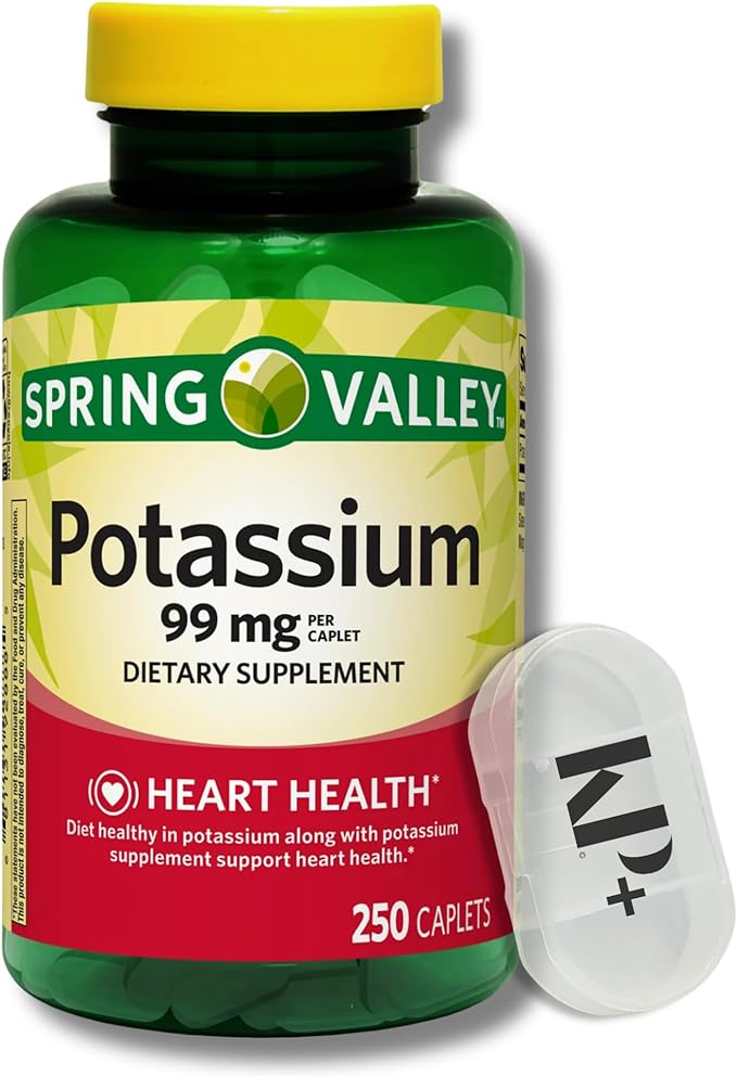 Spring Valley, Potassium Supplement, Dietary Supplement, 99 mg, 250 Count Bundle with Pill case