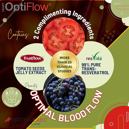 OptiFlow Blood Circulation Vitamins, Naturally Supports Healthy Blood Flow, Contains FruitFlow and resVida Trans resveratrol. Blood Optimizer Supplement, 30 Capsules