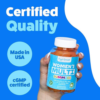 Multivitamin Gummy for Women by Feel Great Vitamin Co | Multi Chewable Gummy Supplement with Vitamin A, B-6, B-12, C, D, E, Biotin, Choline, Folic Acid, Zinc & More