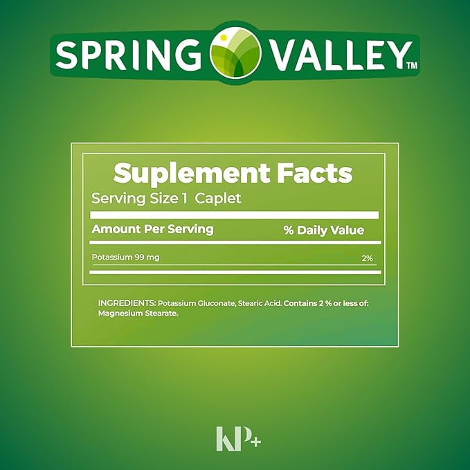 Spring Valley, Potassium Supplement, Dietary Supplement, 99 mg, 250 Count Bundle with Pill case