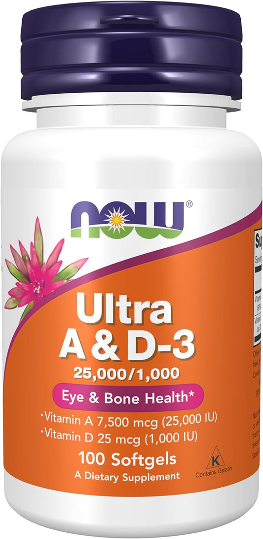 NOW Supplements, Vitamin A & D3 25,000/1,000 IU, Eye Health*, Essential Nutrition, 100 Softgels