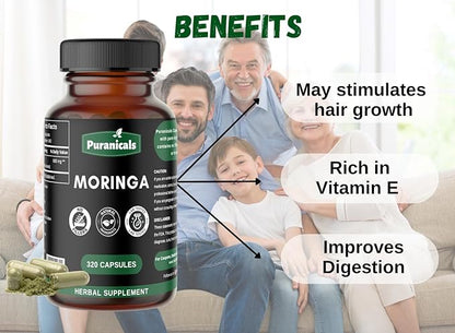 Moringa Premium 320 Capsules Boosts Immunity | Non GMO and Gluten Free | Herbal Supplement | 600 mg Per Serving | Made with Herb Moringa Leaf Powder