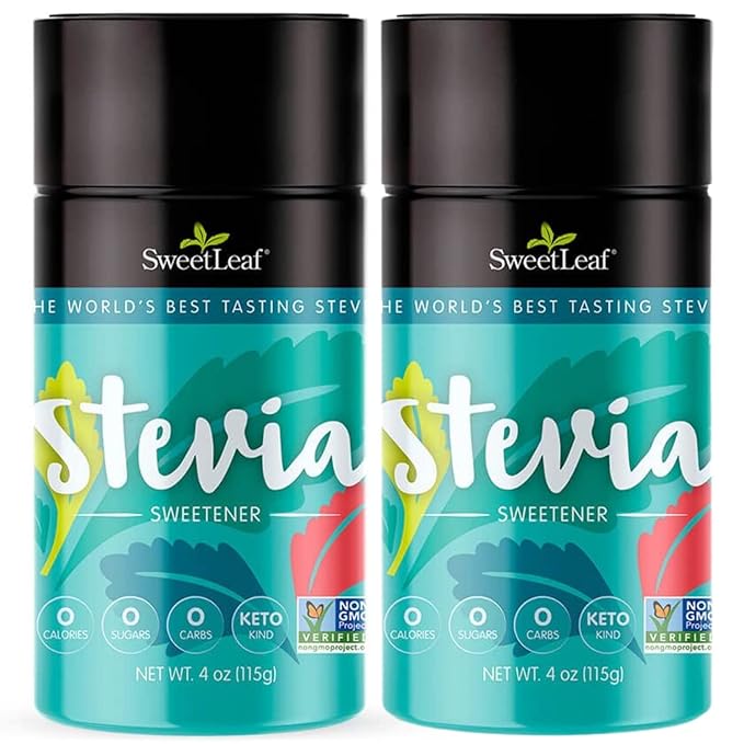 SweetLeaf Stevia Powder Shaker Jar - Zero Calorie Stevia Sweetener, No Bitter Aftertaste, Plant-Based Sugar Substitute from Keto, Non-GMO Sweet Leaf Stevia, 4 Oz Ea (Pack of 2)