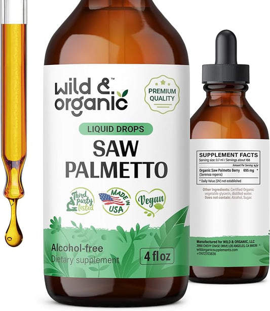 Saw Palmetto Liquid Extract Supplement for Men & Women - Organic Saw Palmetto Tincture - Vegan, Alcohol Free Drops - 4 fl oz