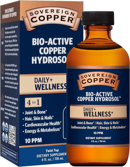 Bio-Active Copper Hydrosol, Daily+ 4-in-1 Wellness Supplement for Joint and Bone*, Hair, Skin and Nails*, Cardiovascular Health* and Energy and Metabolism Support*, 4oz