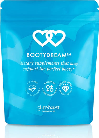 Gluteboost BootyDream Glute Supplement Pills - Women's Nutritional Caplets for Maximum Skin Hydration - Natural Nourishment w/Maca Root, Saw Palmetto, Rose HIPS & Dong Quai - 30 Capsules