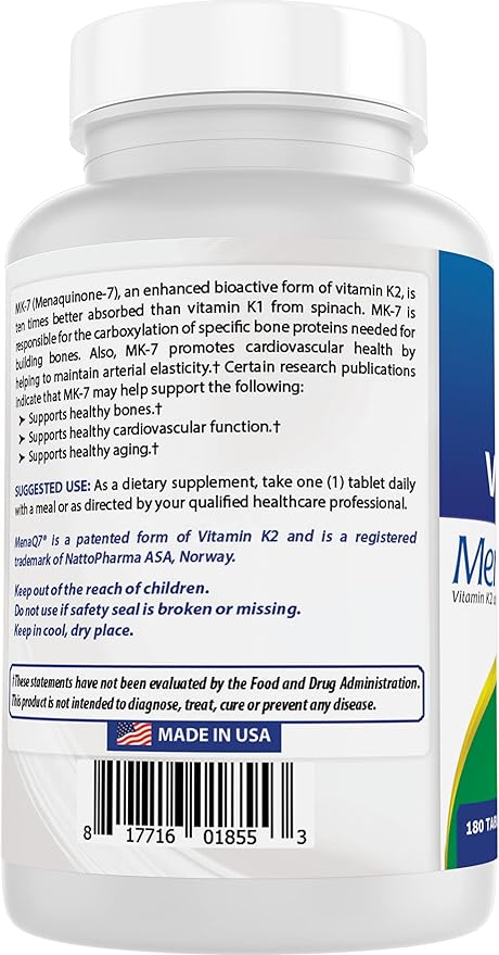 Best Naturals Vitamin K2 (MK7) with D3 Supplement Bone and Heart Health (5000 IU Vitamin D3 & 100 mcg Vitamin K2 MK7), 180 Tablets