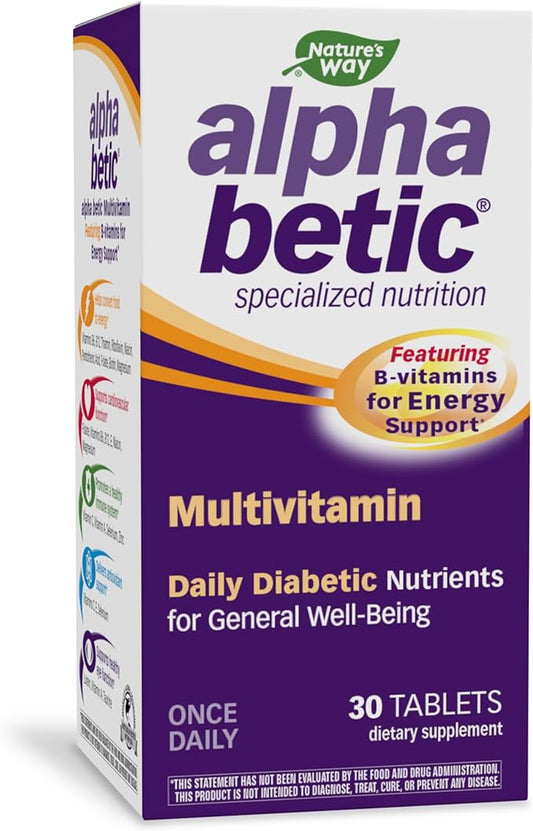 Nature's Way alpha betic, Diabetic Multivitamin for Daily Nutritional Support, with B-Vitamins for Energy Metabolism Support*, Alpha Lipoic Acid, Taurine, Lutein, 30 Tablets