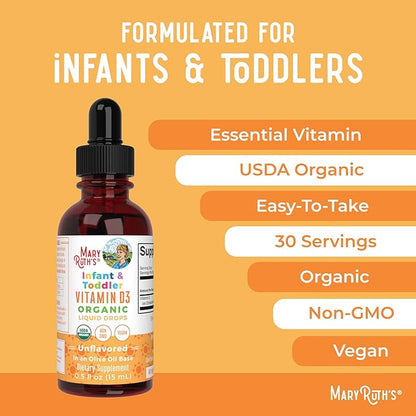 Vitamin D USDA Organic | Up to 4 Month Supply | Vitamin D3 Liquid | Sugar Free | Liquid Vitamin D Drops Immune Support for Infants & Toddlers | VIT D3 | Vegan | Gluten Free | Non-GMO | 90-150 Servings