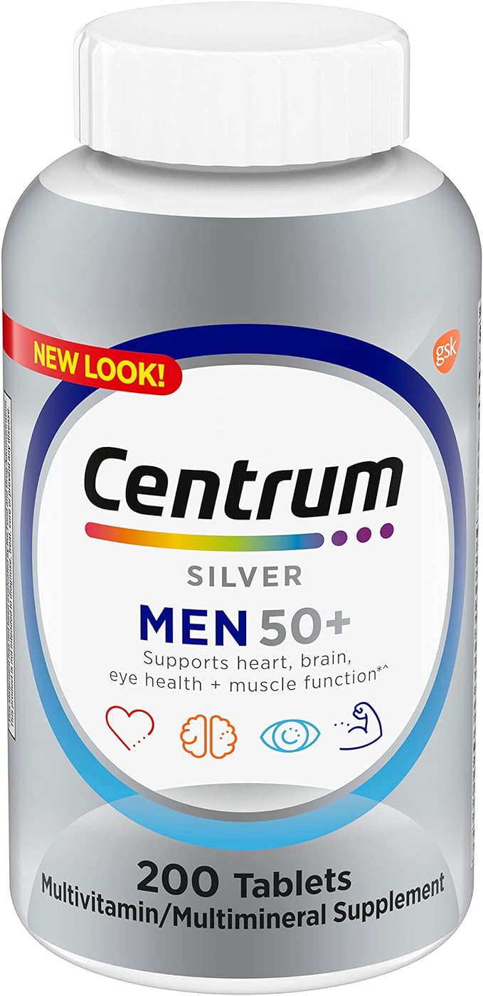 Centrum Silver Men's 50+ Multivitamin with Vitamin D3, B-Vitamins, Zinc for Memory and Cognition - 200 Tablets + St. Joseph 81mg Low Dose Aspirin - 365 Count